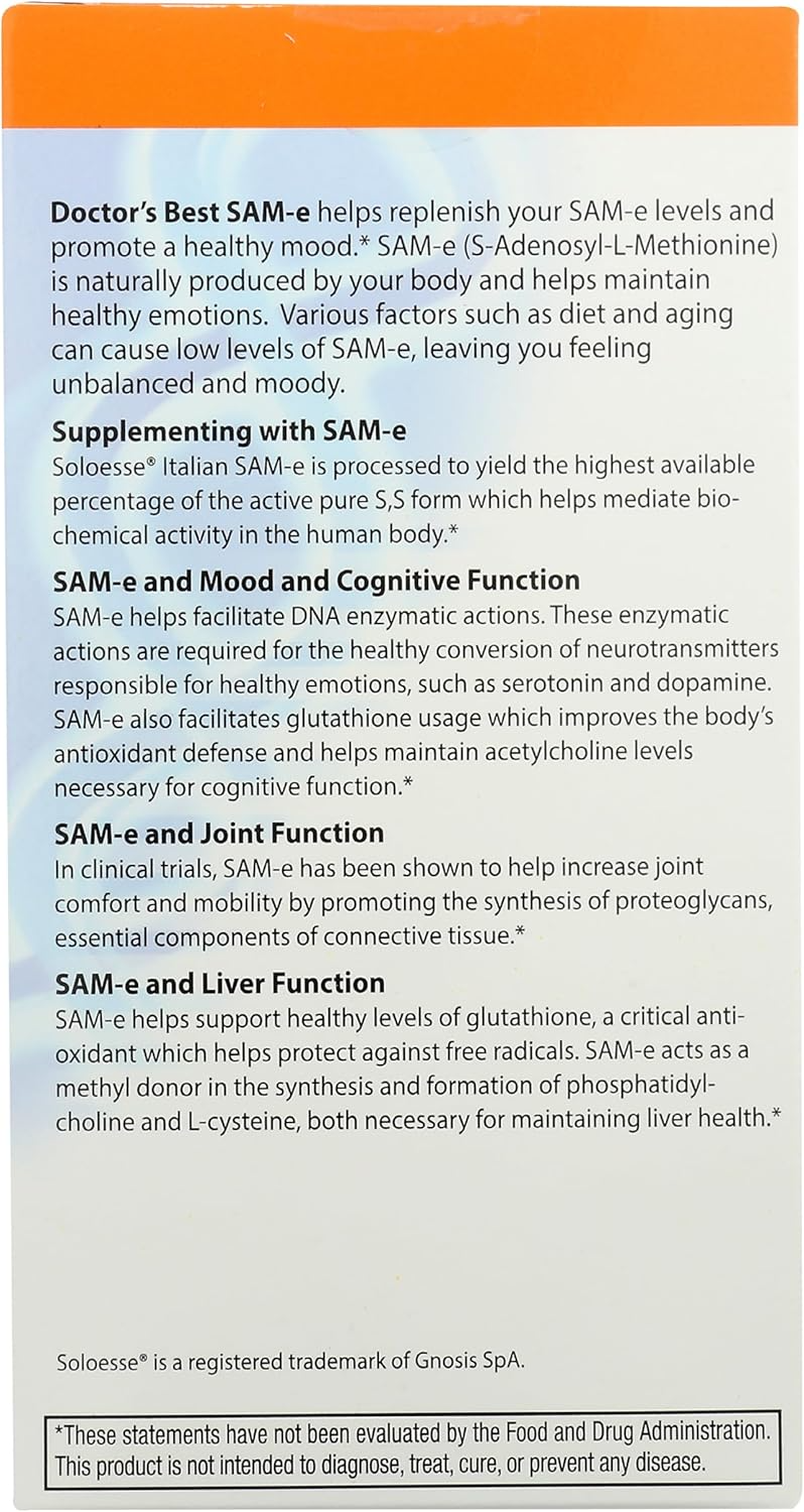 Doctor's Best SAM-e, Double-Strength, 400 mg, 60 Enteric Coated Tablets